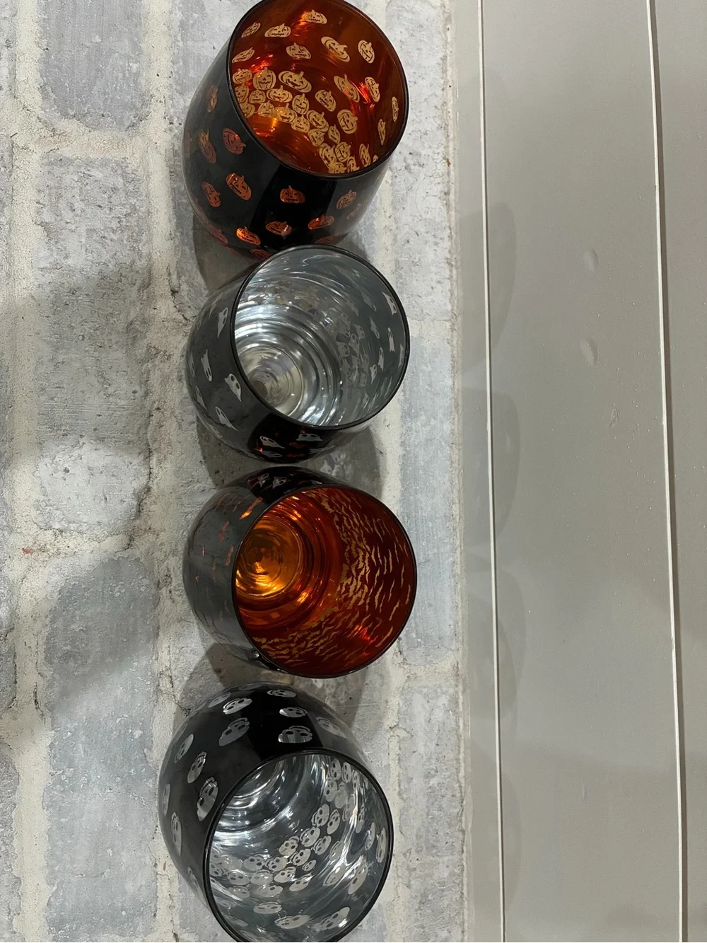 Halloween Glass Votive Set - Black with Orange and White Accents